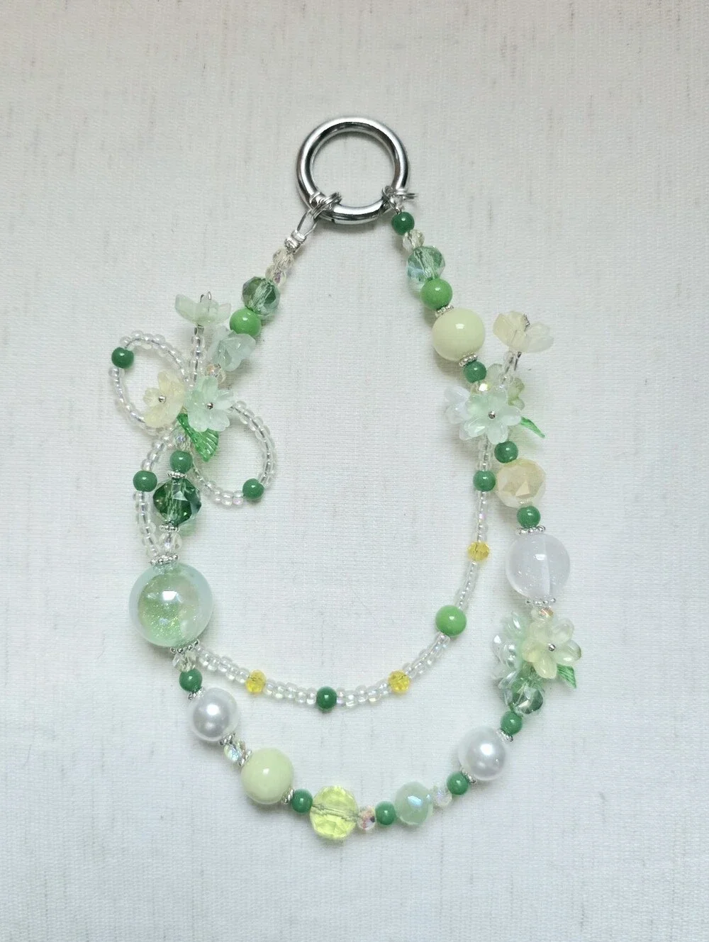 🌿🌷Green Floral Fairycore Pastel Beaded Trendy Phone Charms Strap Bag Accessory